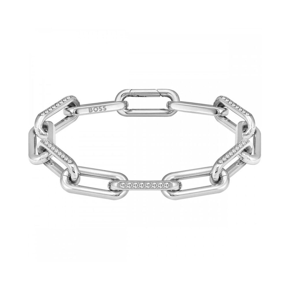 BOSS Halia Crystal Set Silver Link Stainless Steel Bracelet