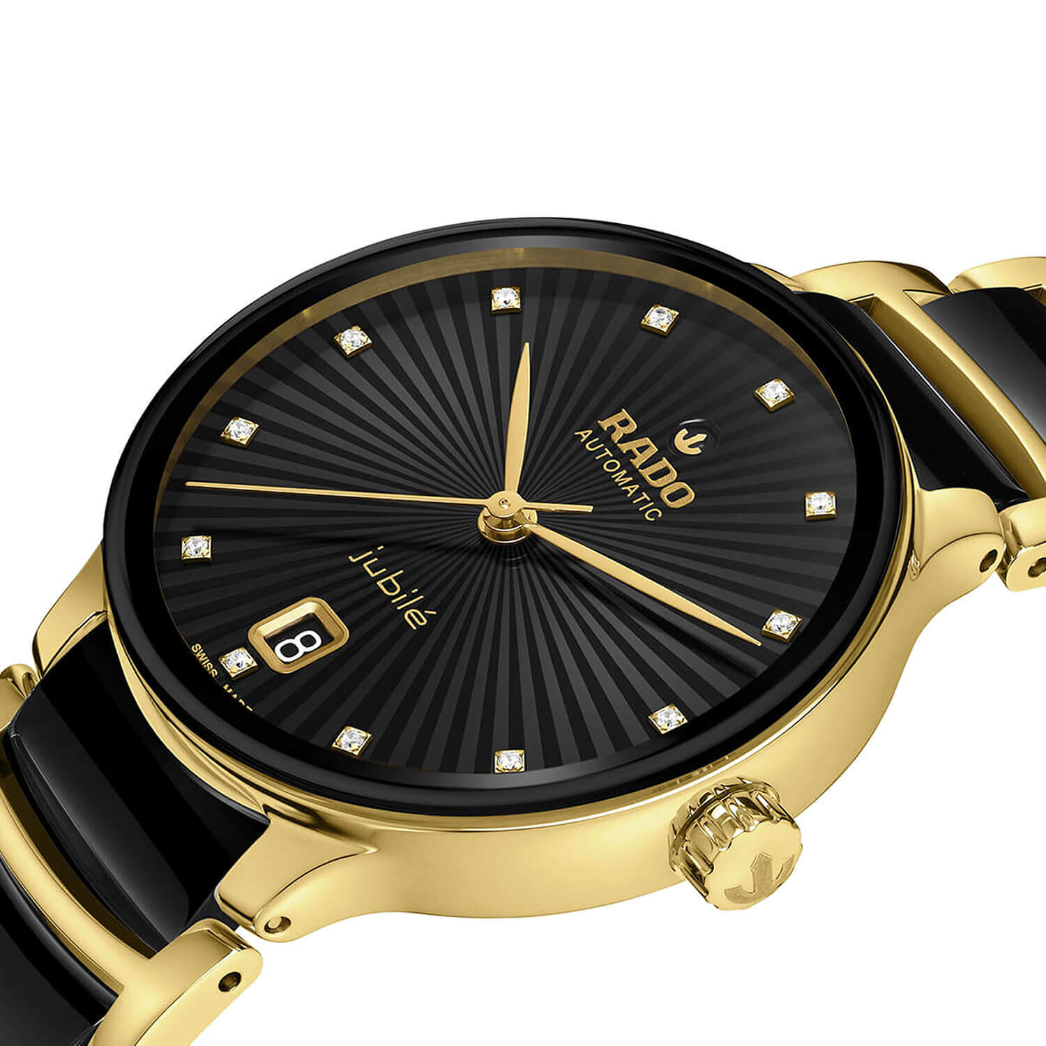 RADO アナログ腕時計 ブラック/ゴールド Rado Automatic Diamonds 35mm Black Ceramic Gold PVD Bracelet