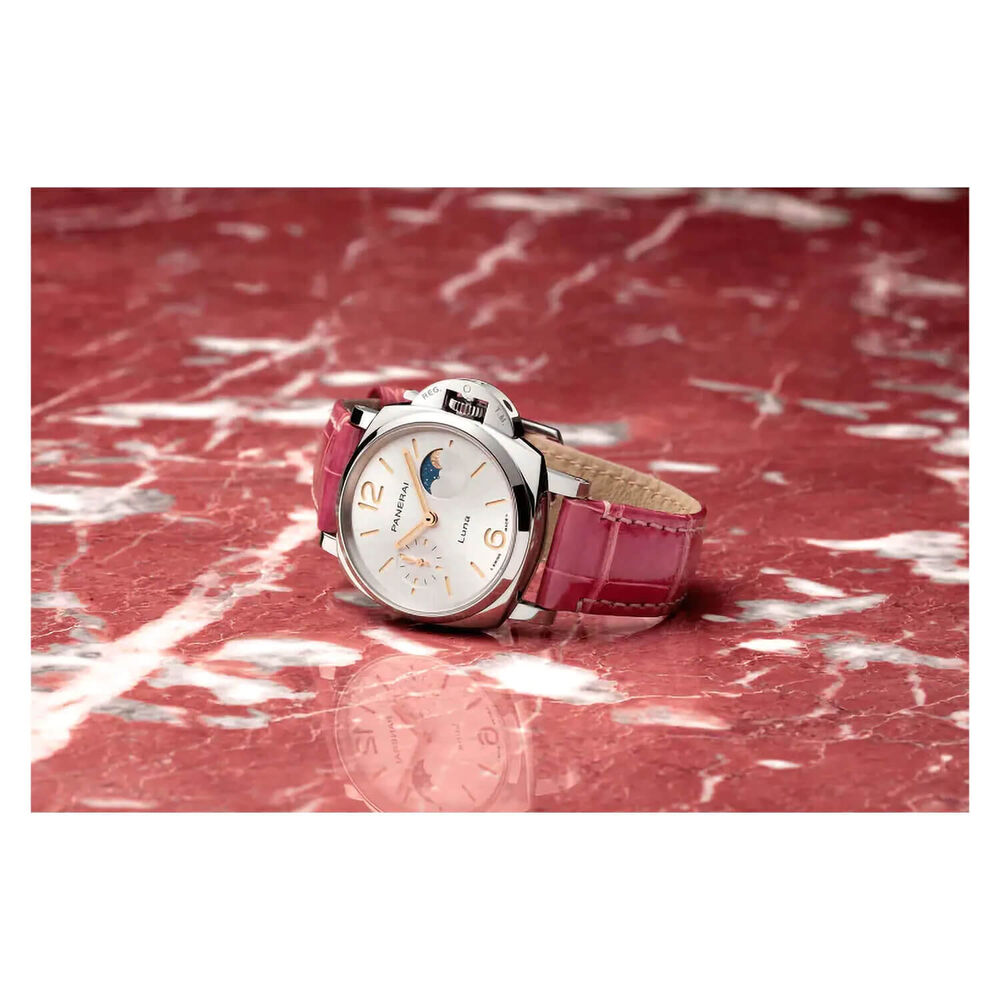 Panerai Luminor Due 38mm Luna White Dial Pink Strap Watch image number 2