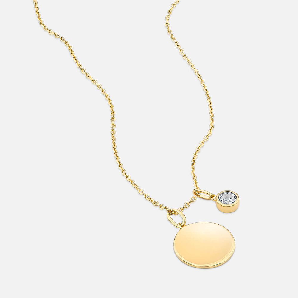 Yellow Gold Plated Vermeil Sterling Silver April Birthstone White Sapphire Disc Pendant