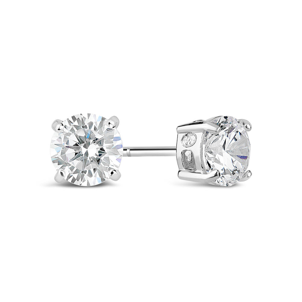 Silver 7mm cubic zirconia stud earrings image number 2