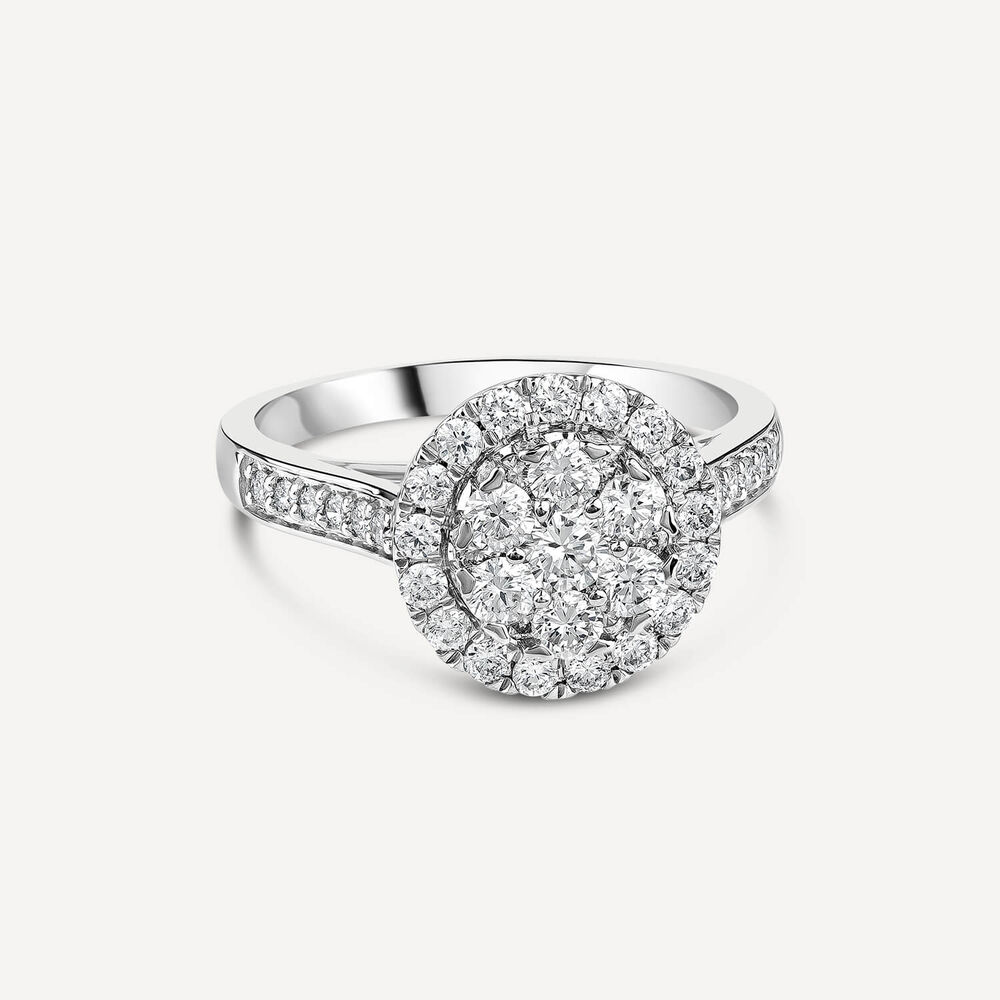Platinum 1.00ct Round Cluster Diamond & Diamond Shoulders Ring image number 4