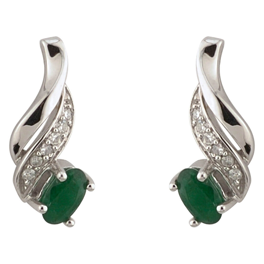 9ct white gold emerald and diamond earrings image number 0