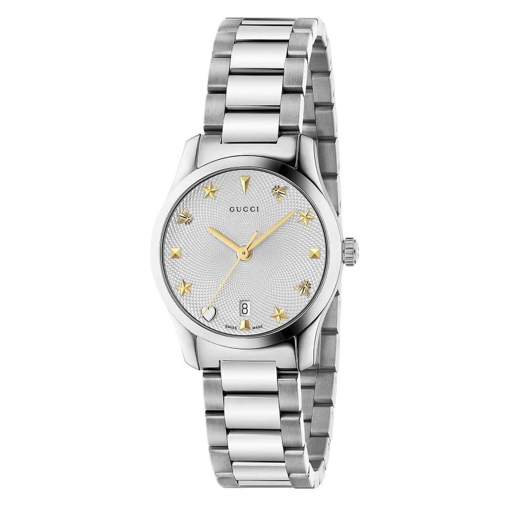 Gucci G-Timeless 27mm White Dial Ladies Bracelet Watch