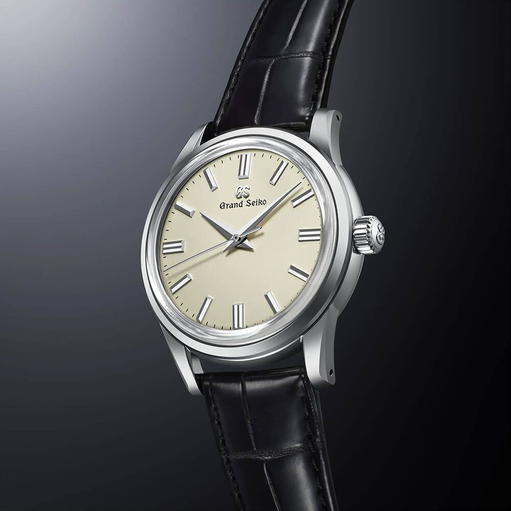 Grand Seiko Heritage Cream 37.3mm Cream Dial Black Leather Strap Watch image number 2