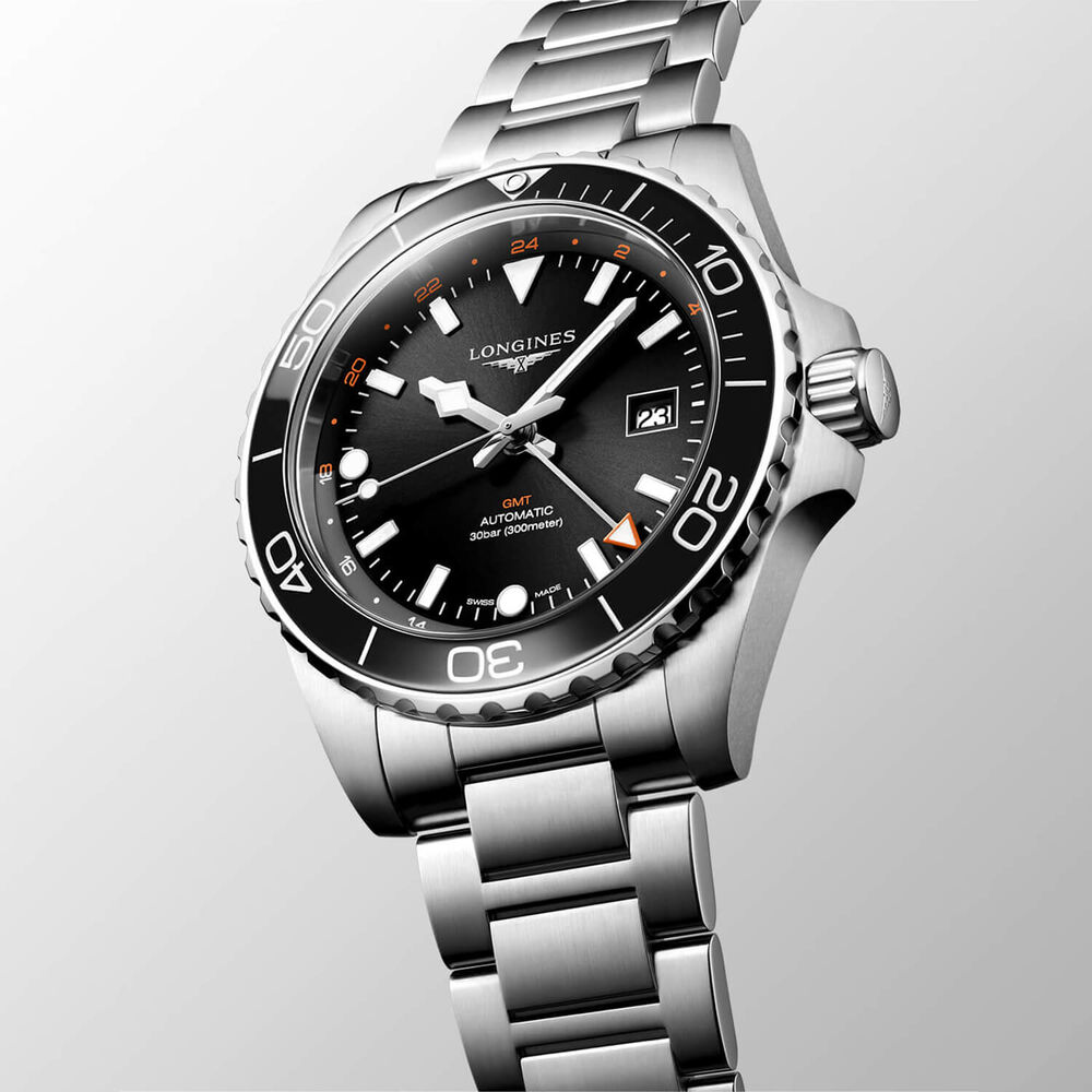 Longines Hydroconquest GMT 43mm Black Dial Steel Bracelet Watch image number 2