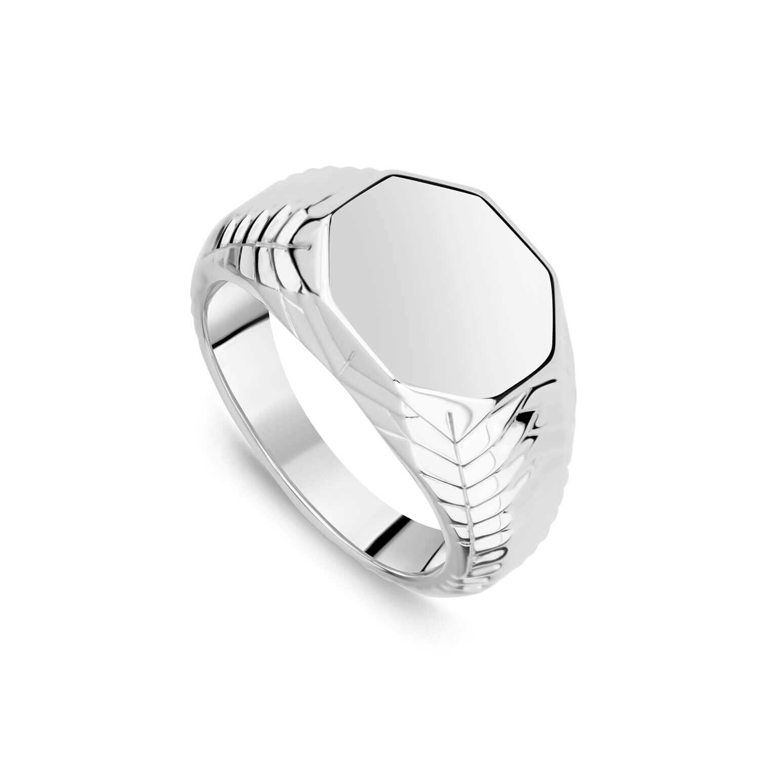 Sterling Silver Octagon Patterned Sides Men s Signet Ring