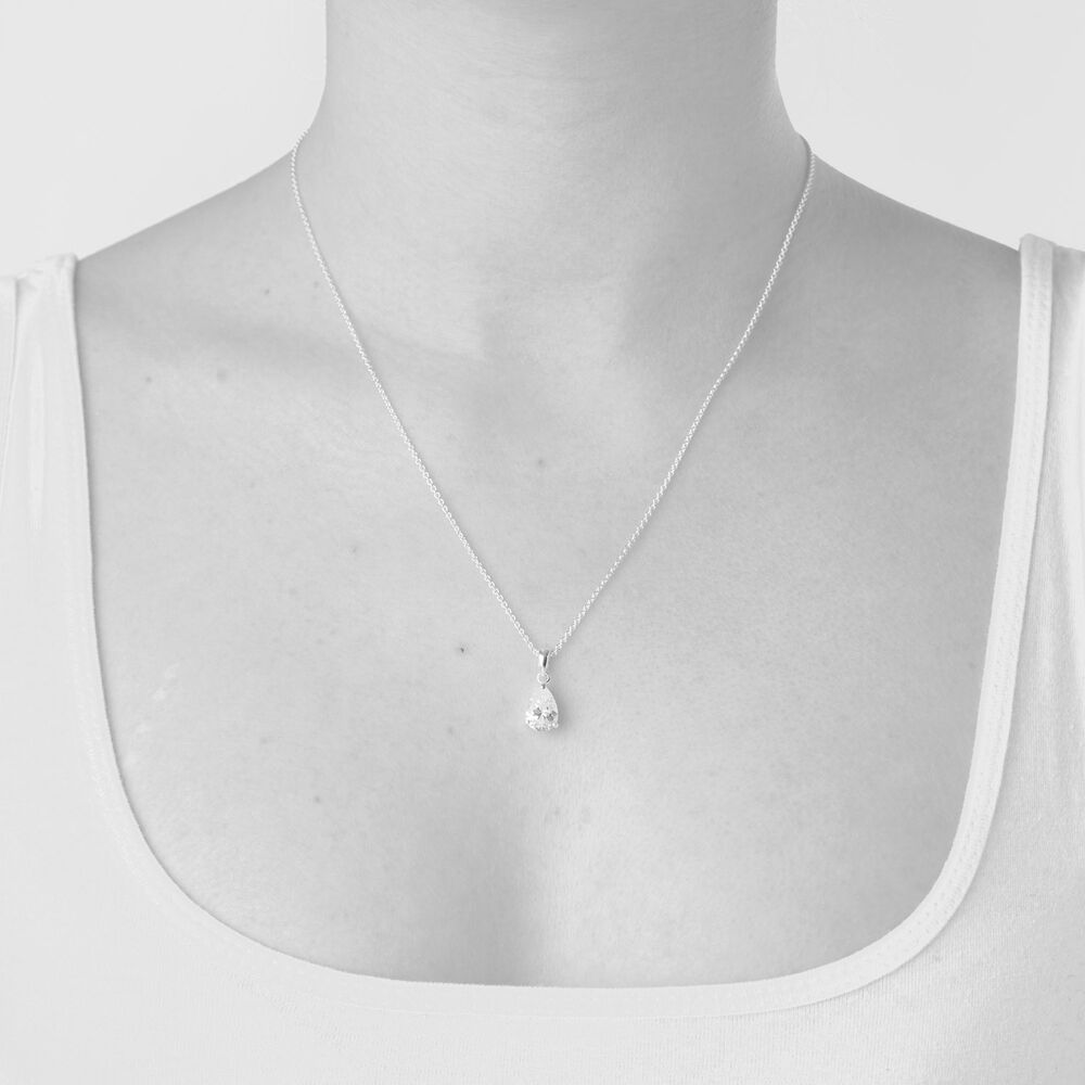 Silver cubic zirconia teardrop pendant (Chain Included) image number 2