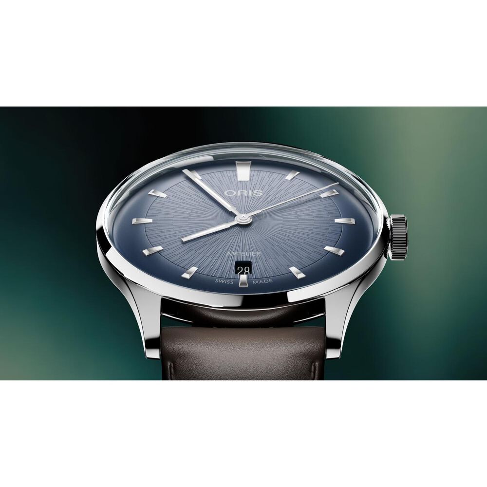 Oris Artelier Date 38mm Blue Dial Black Leather Strap Watch