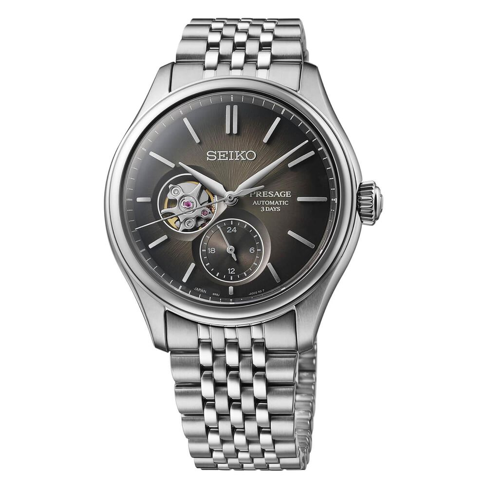 Seiko Presage Classic Series 'Sumi-iro' Open Heart 40mm Black Dial Steel Bracelet Watch