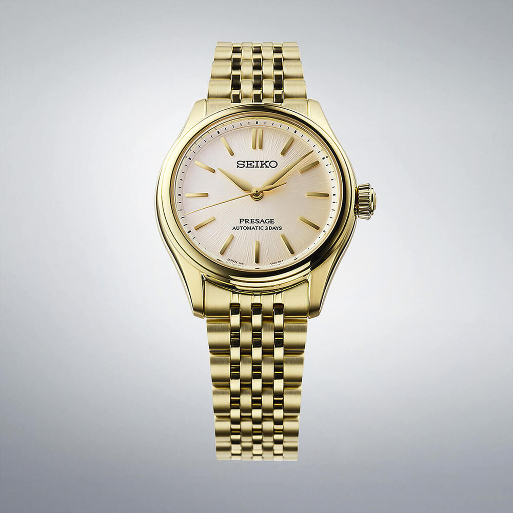Seiko Presage Classic Series 'Shiro-iro' 36mm Gold Dial Steel Bracelet Watch image number 3