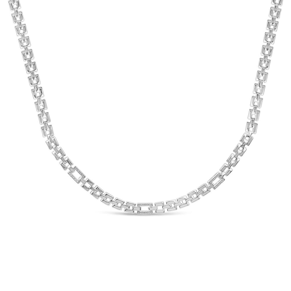 Sterling Silver Cubic Zirconia Brick Link Necklet image number 0