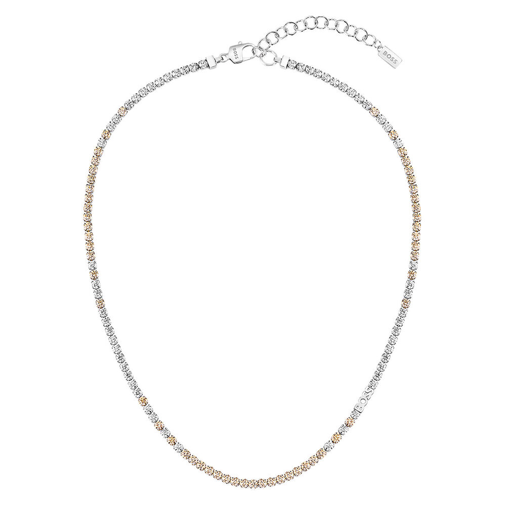 BOSS Stainless Steel Clear & Champagne Coloured Crystals Necklace