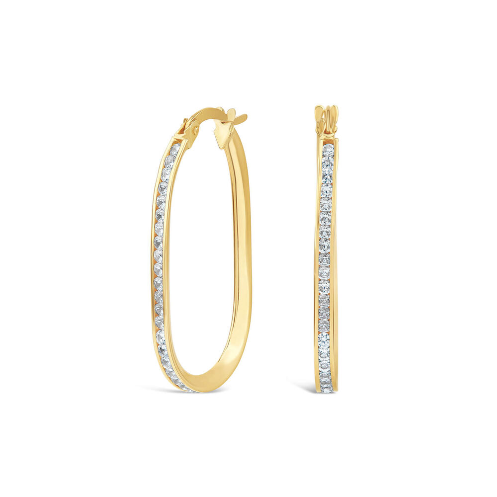 9ct Yellow Gold Cubic Zirconia Set Oval Hoop Earrings