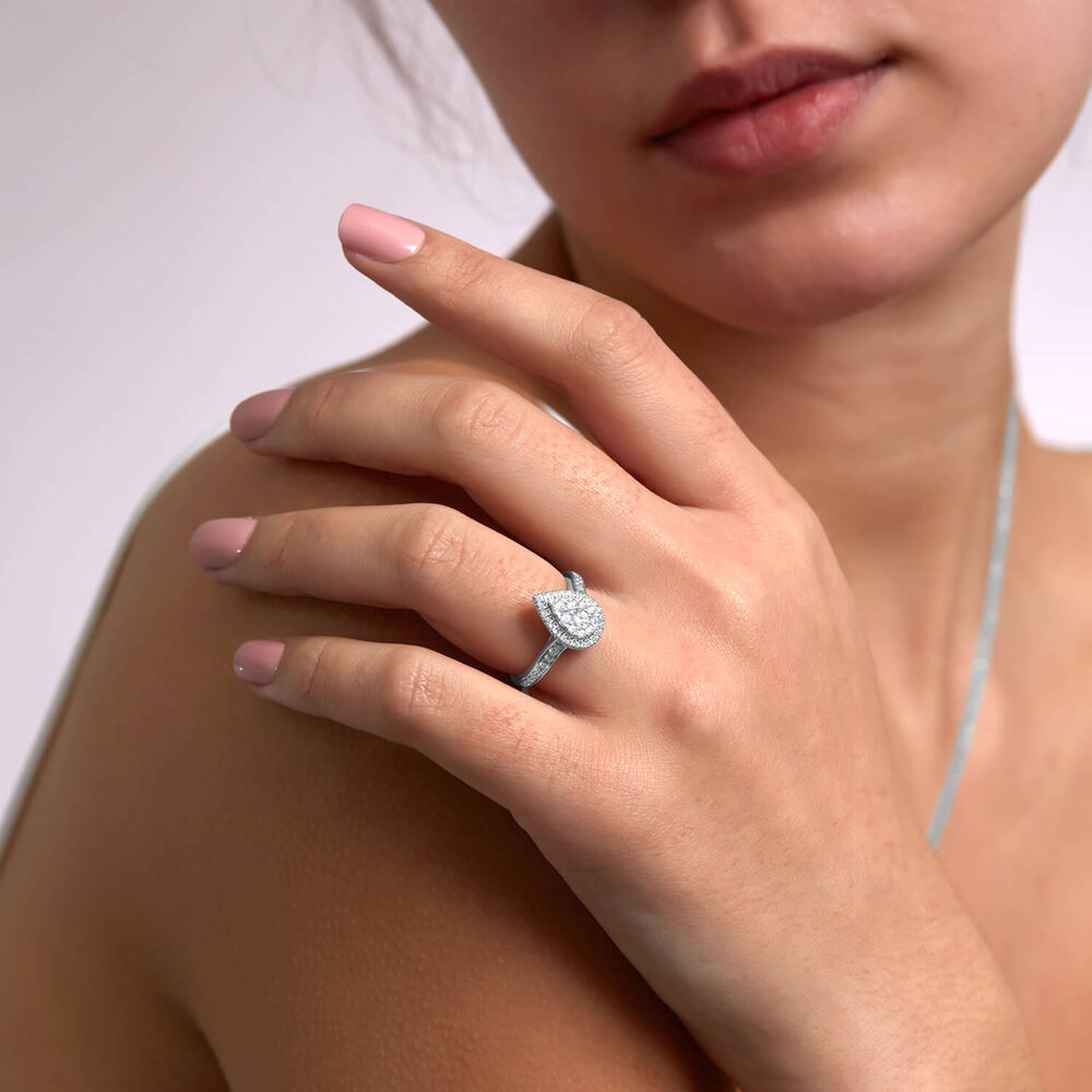 9ct White Gold 0.50ct Pear Cluster Engagement Ring