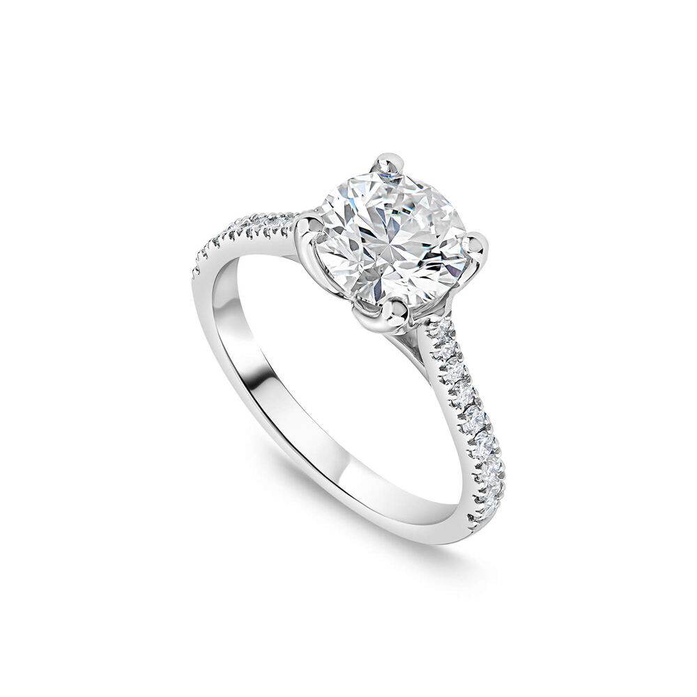 Born Platinum Lab Grown 1.70ct Round Brilliant Solitaire & Diamond Sides Ring image number 0