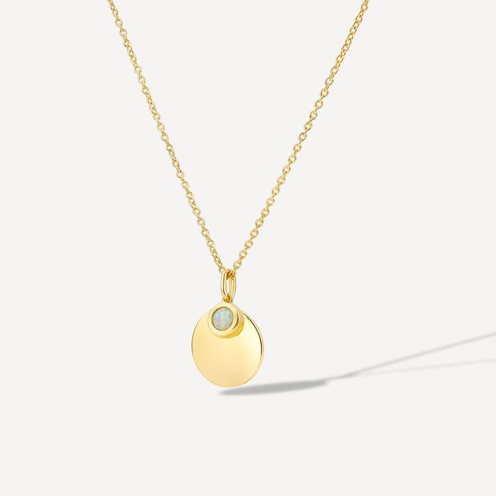 Yellow Gold Plated Vermeil Sterling Silver October Birthstone Opal Disc Pendant