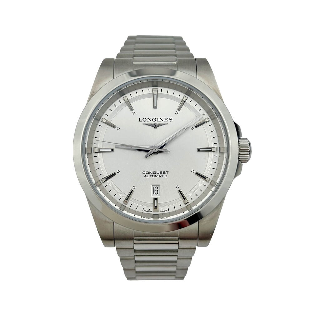 Pre-Owned Longines Conquest 2023 41mm Sunray Silver Dial Steel Case & Bracelet Watch image number 0