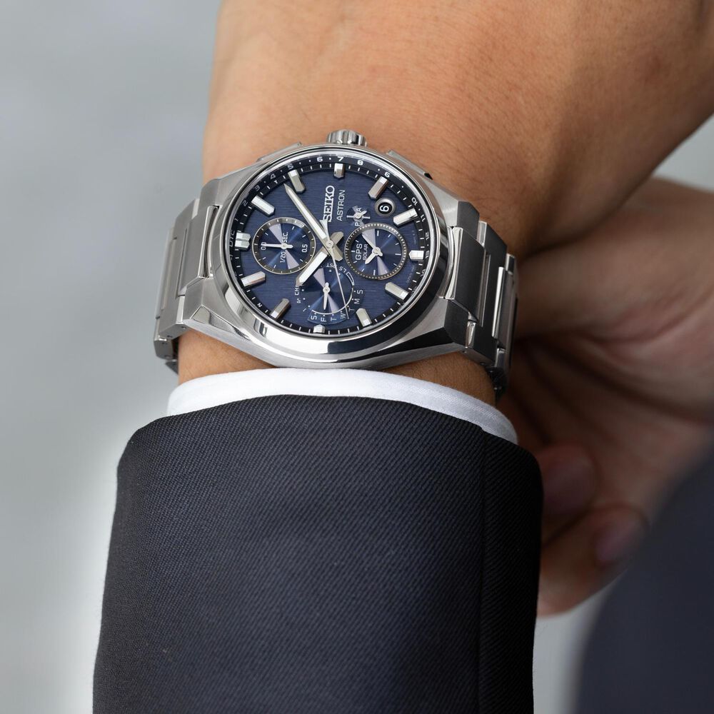 Seiko Astron GPS Solar 5X Dual-Time Chronograph 42mm Infinite Blue Dial Titanium Bracelet Watch image number 5