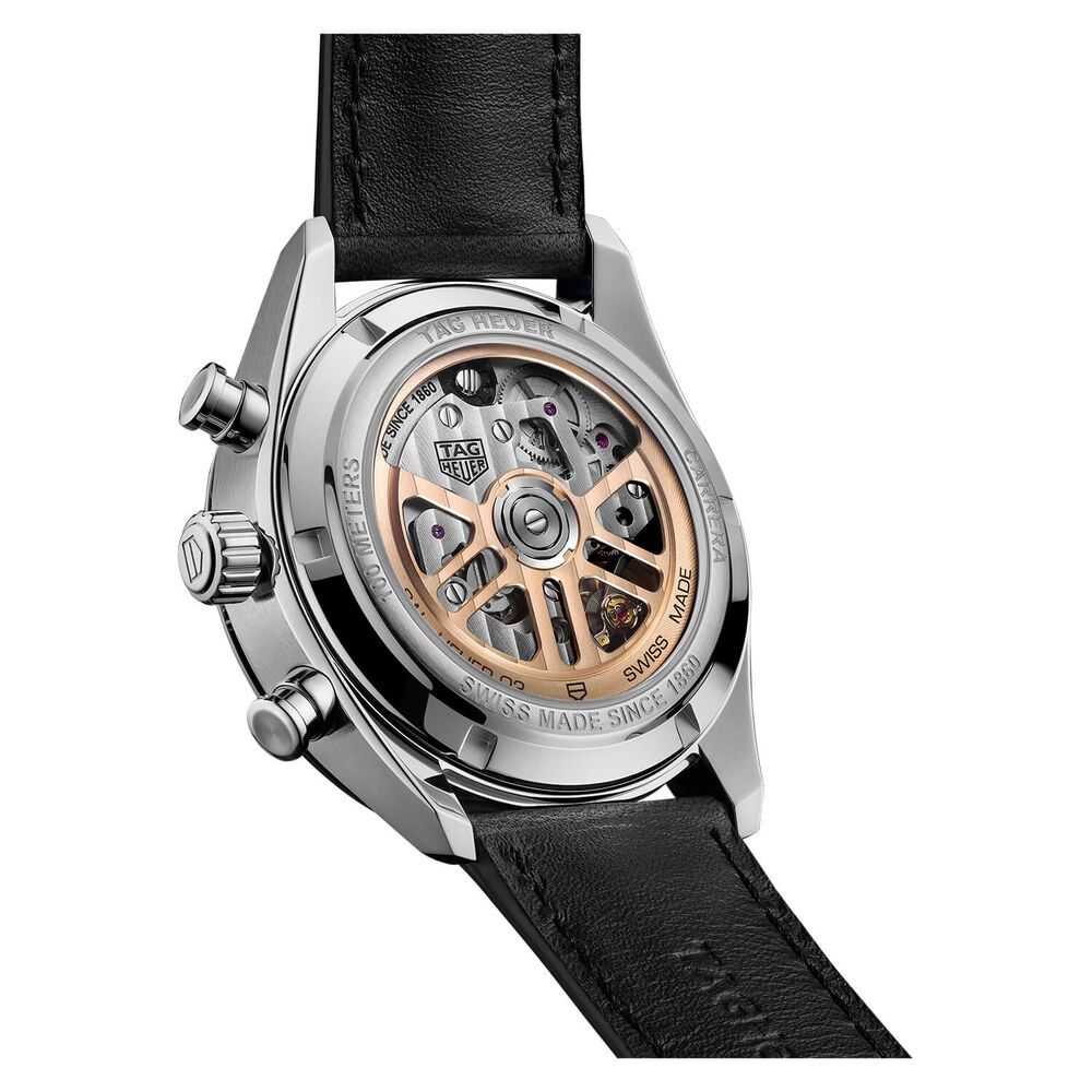 TAG Heuer Carrera Chronograph 42mm Black Dial Red Details Leather Strap Watch image number 5