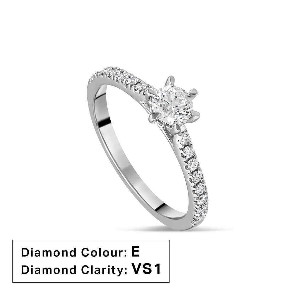Platinum 0.40ct Round Diamond Six Claw Solitaire & Shoulders Ring