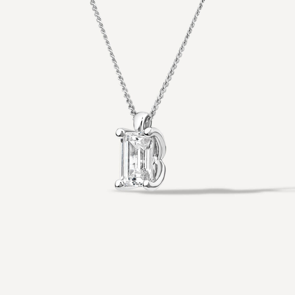 Born 18ct White Gold Lab Grown 0.70ct Emerald Cut Diamond Pendant image number 1