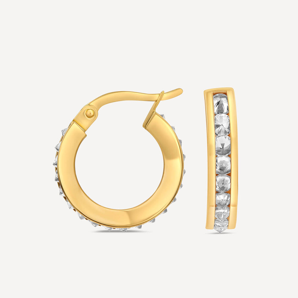 9ct Yellow Gold Double Sided Cubic Zirconia Hoop Earrings image number 1