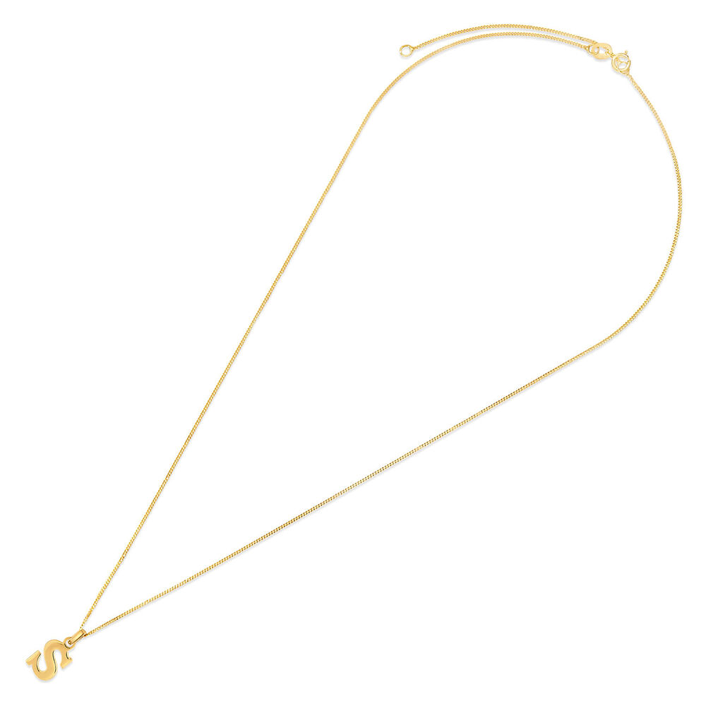 9ct Yellow Gold Plain Initial S Pendant With 16-18' Chain (Chain Included) image number 3