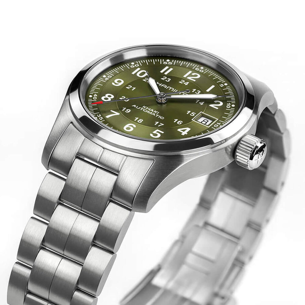 Hamilton Khaki Field 38mm Green Dial Stainless Steel Bracelet Watch image number 1
