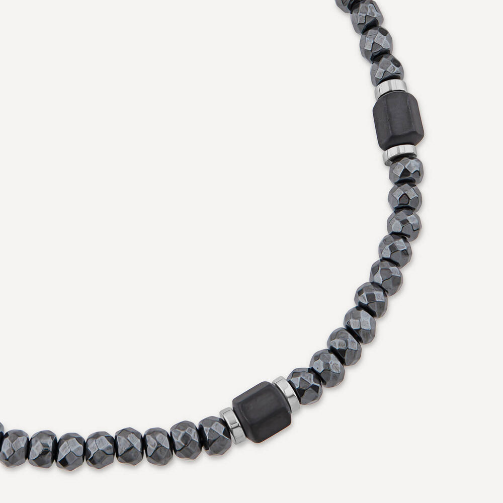 Steel Diamond Cut Hematite Bead Bracelet