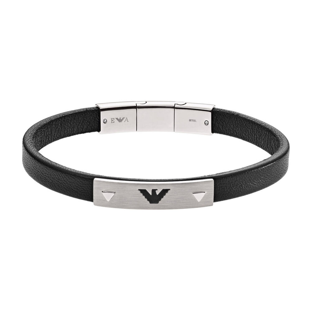 Emporio Armani Gents Stainless Steel Logo ID Leather Bracelet image number 0