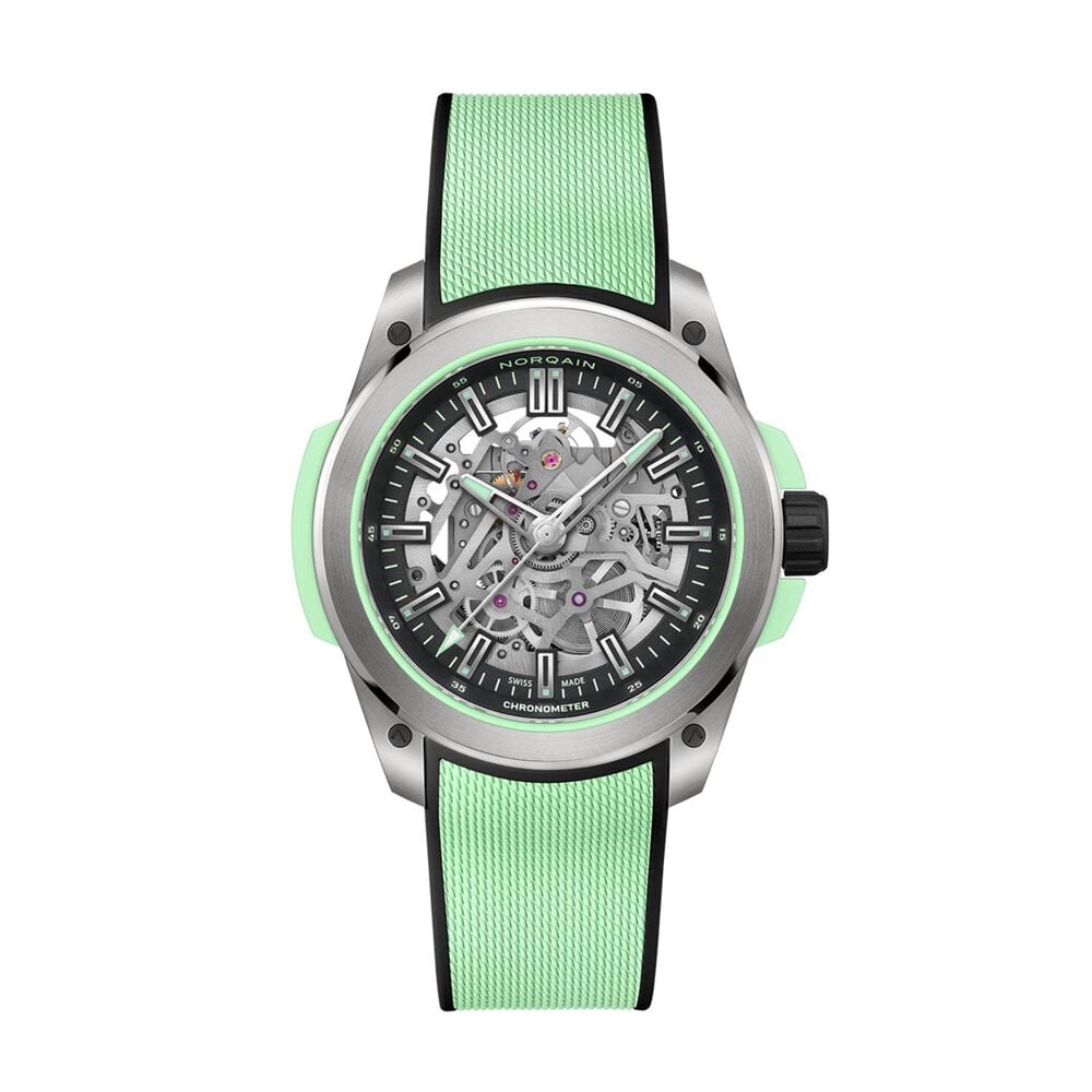 NORQAIN Wild ONE Skeleton 42mm Dial Mint Mesh Rubber Strap Watch