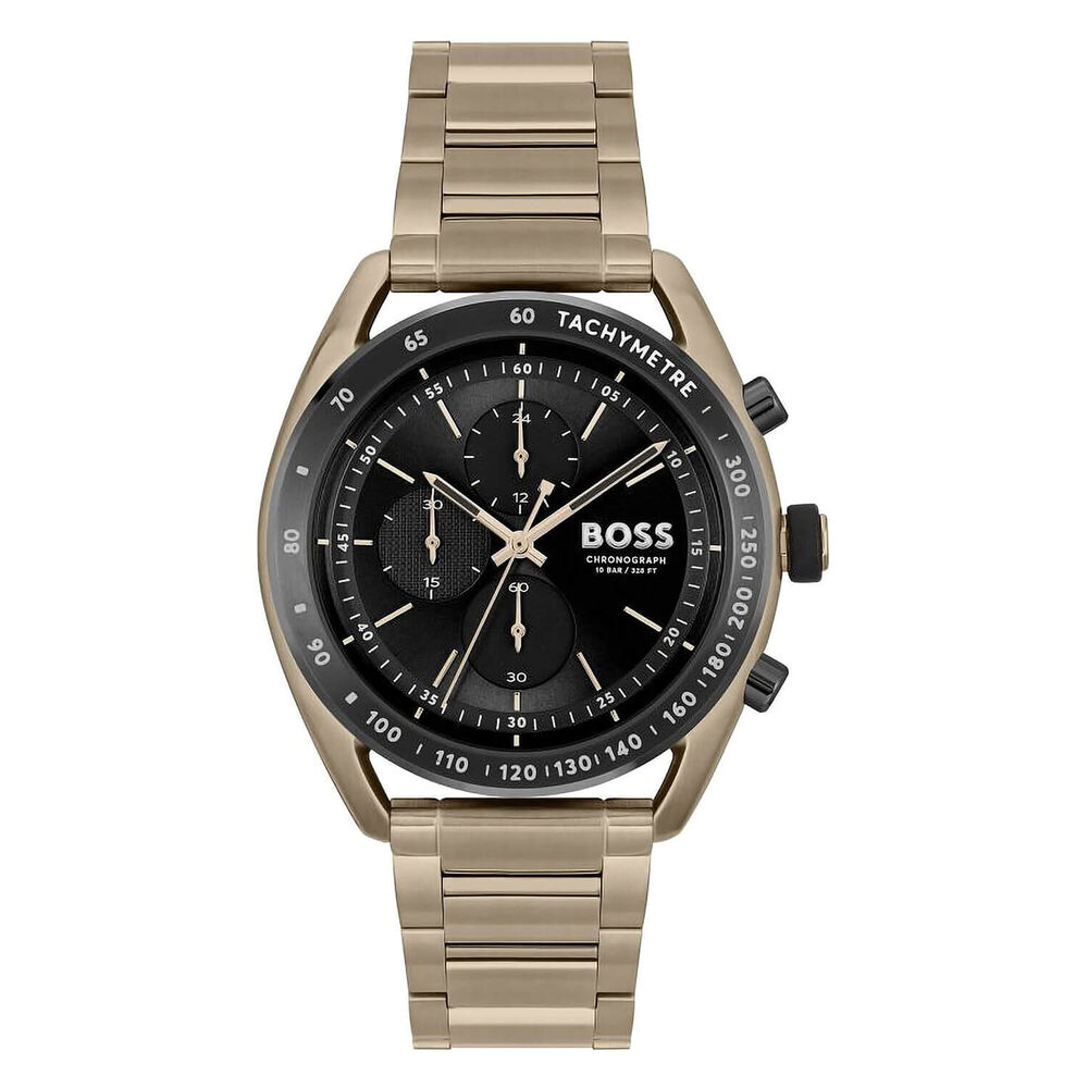 BOSS Center Court 44mm Black Chronograph Dial Beige IP Bracelet Watch image number 0