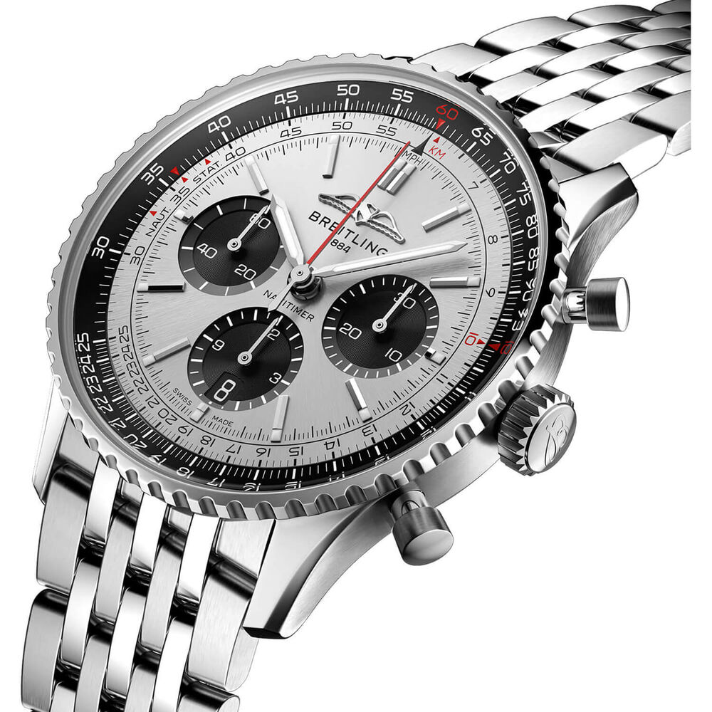 Breitling Navitimer B01 Chronograph 43 Silver Dial Black Details Steel Bracelet Watch image number 1