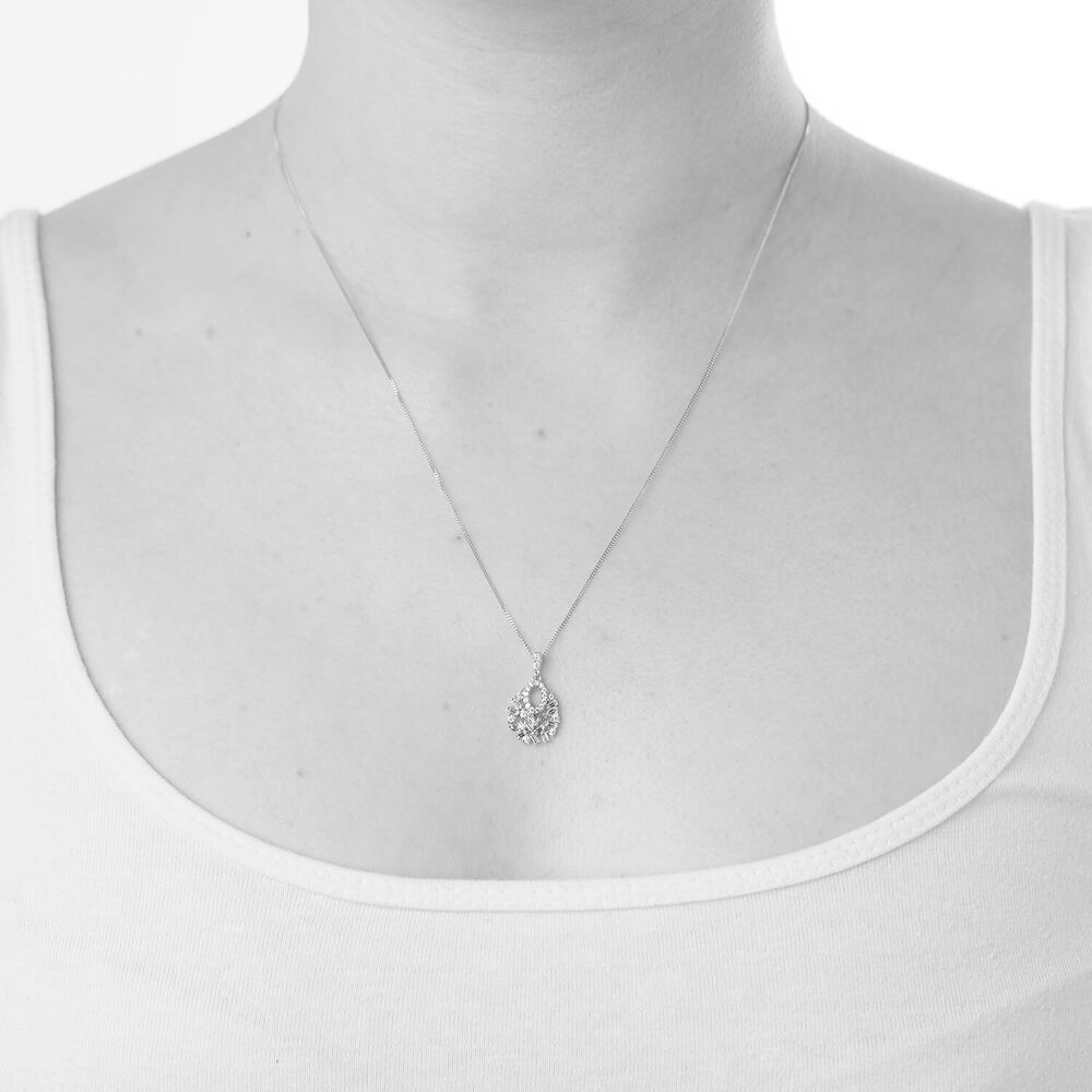 9ct White Gold Diamond Open Oval and Diamond Baguette Cluster Pendant image number 2