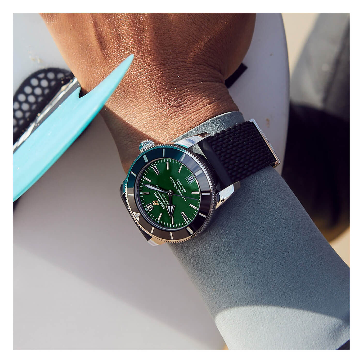 Breitling Superocean Heritage 42mm Green Dial Rubber Strap Watch