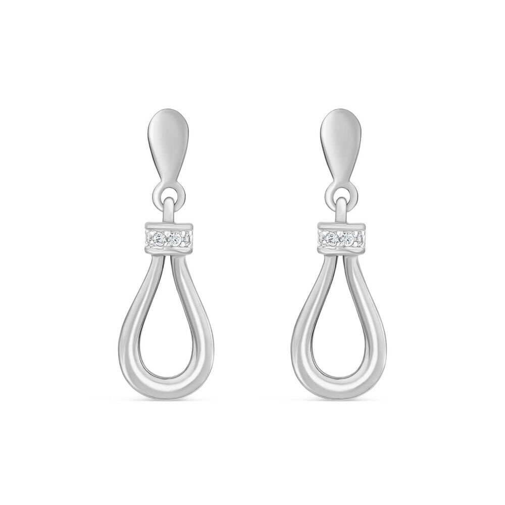 9ct White Gold Diamond Open Top Pear Drop Earrings image number 0