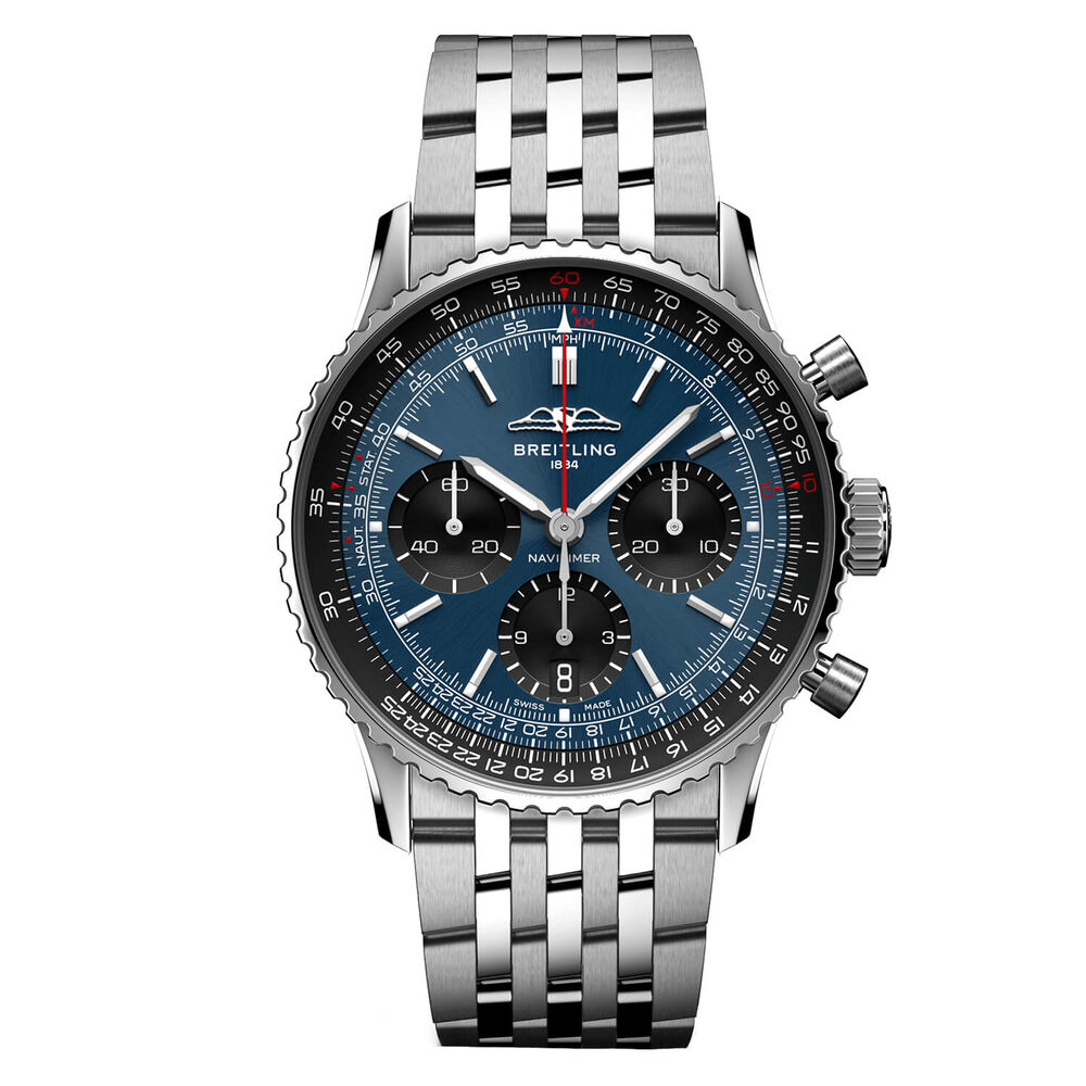 Breitling Navitimer B01 Chronograph 41 Blue Dial Black Details Steel Bracelet Watch image number 0