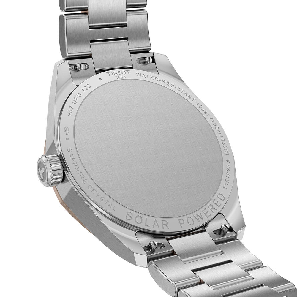 Tissot PRC 100 Solar 34mm Mother of Pearl Dial Rose Gold PVD Steel Bracelet Watch