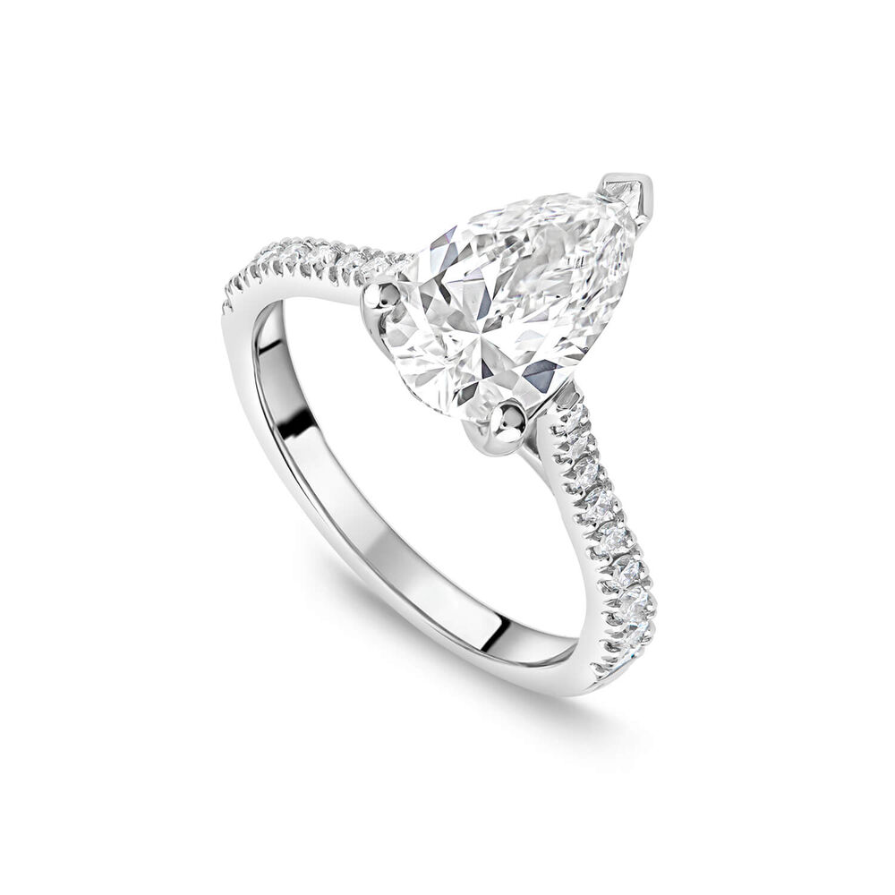 Born Platinum Lab Grown 2.20ct Pear Solitaire & Diamond Sides Ring
