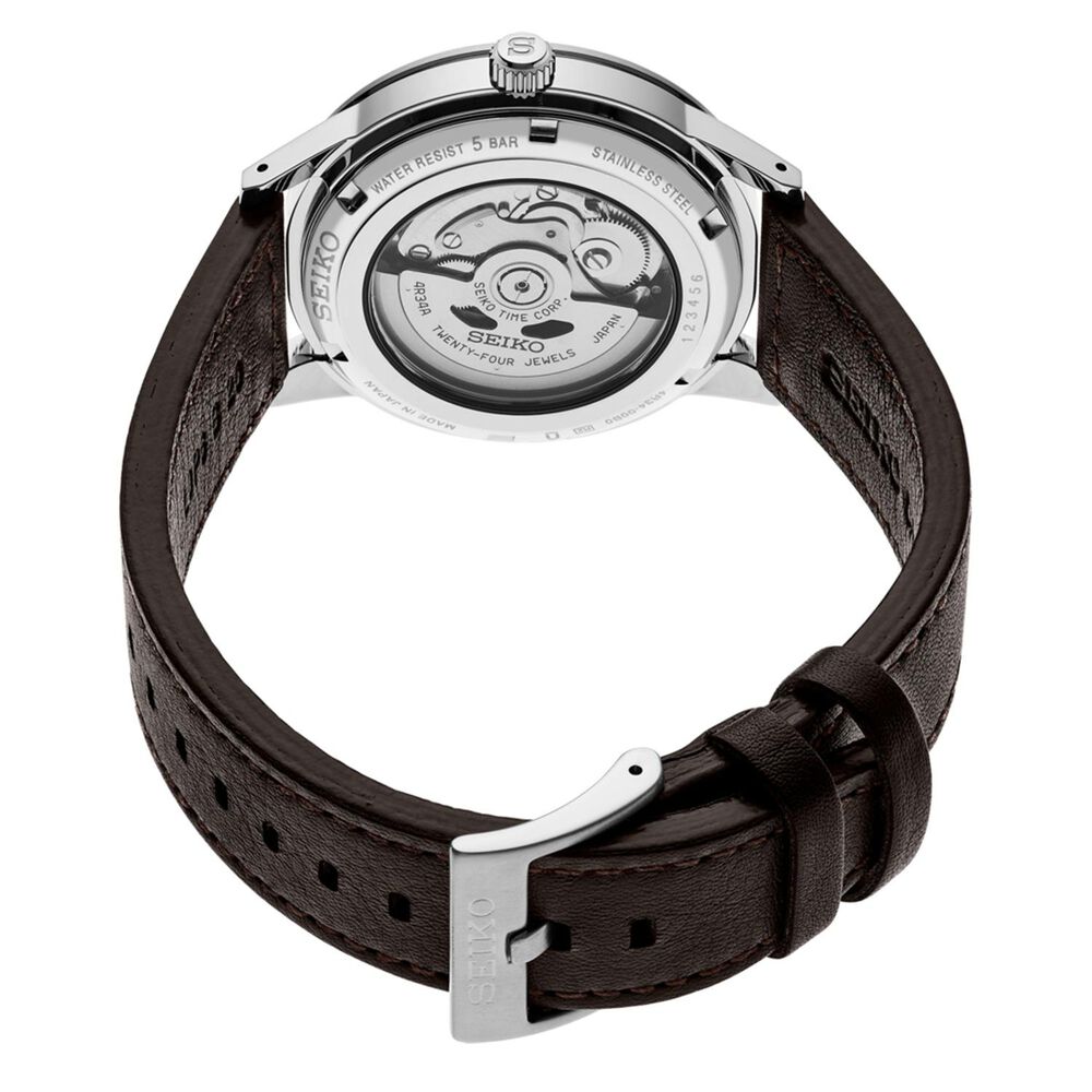 Seiko Presage Style60's 'Fume' 40mm Grey Dial Black Leather Strap Watch image number 3