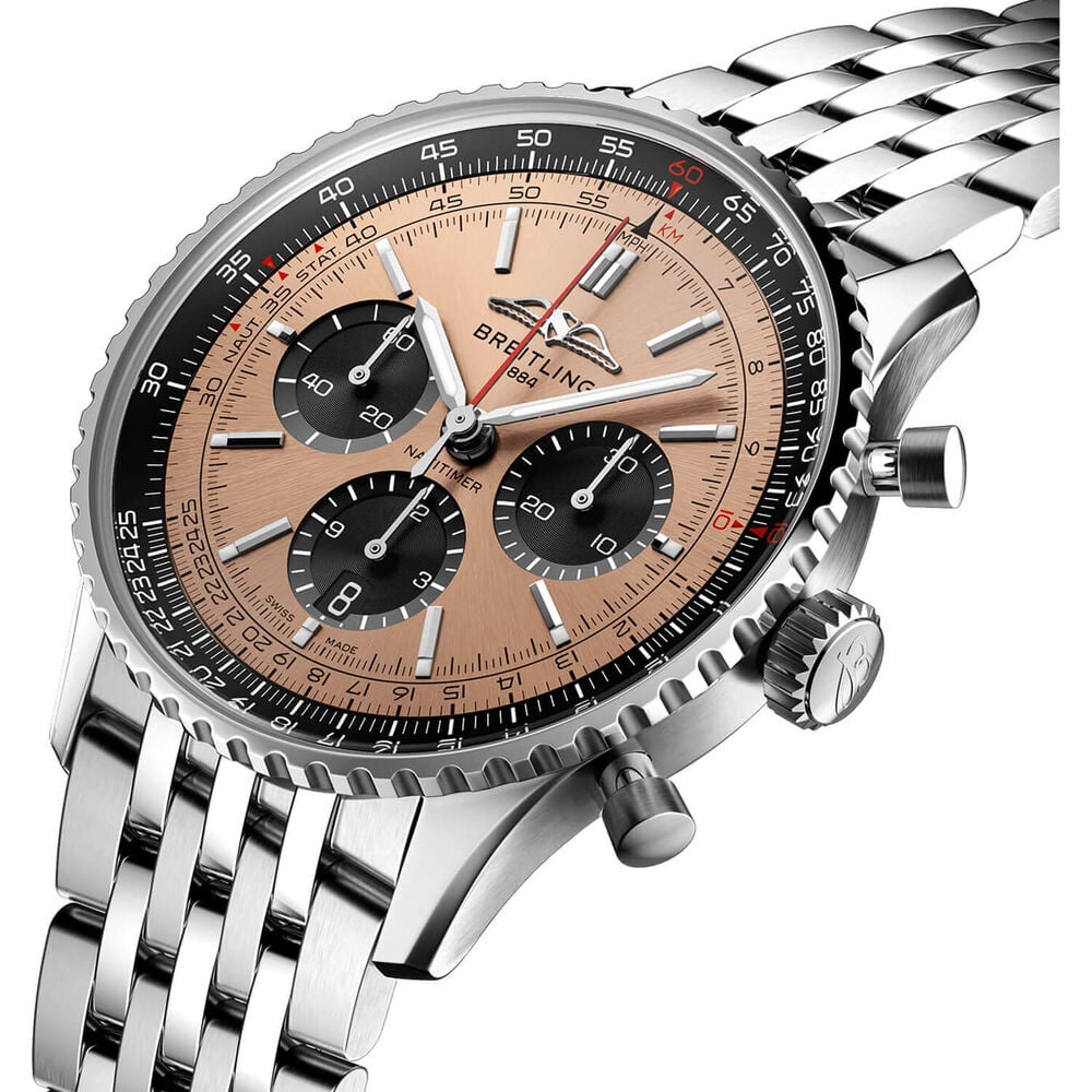 Breitling Navitimer B01 Chronograph 43 Copper Dial Black Details Steel Bracelet Watch