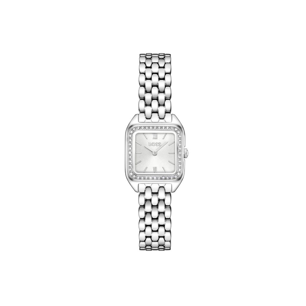 BOSS Mae Petite 22mm Silver Dial Crystal Set Bezel Steel Bracelet Watch