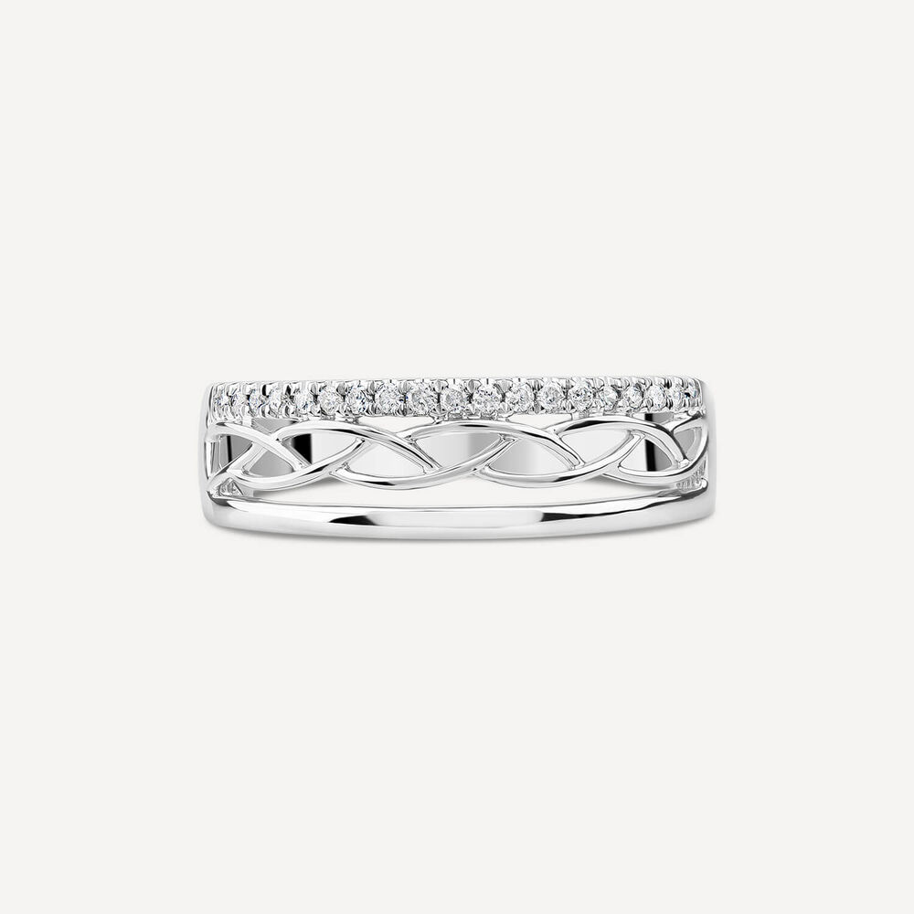 9ct White Gold 0.10ct Diamond Line Woven Design Ring image number 1