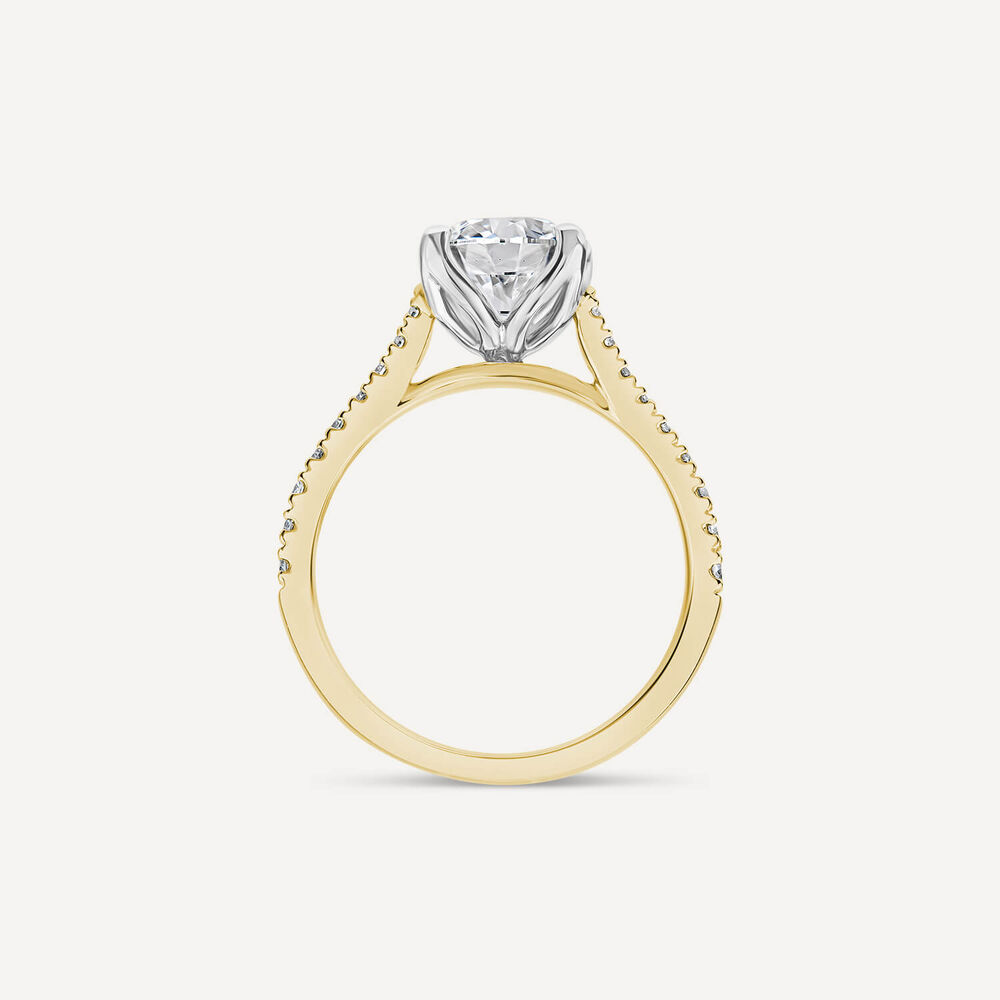 Born Yellow Gold Lab Grown 1.70ct Round Brilliant Solitaire & Diamond Sides Ring image number 3