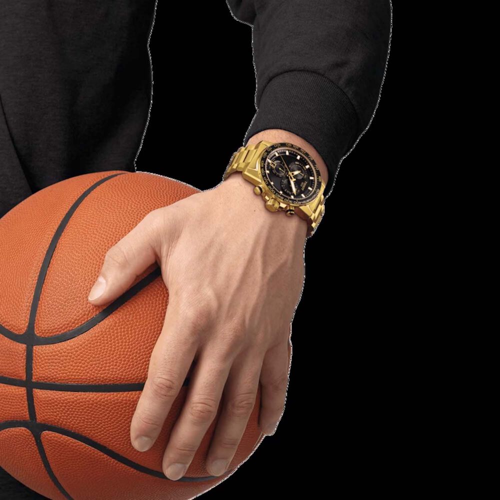 Tissot Supersport Chrono 45.5mm Black Dial Yellow Gold PVD Bracelet Watch image number 3