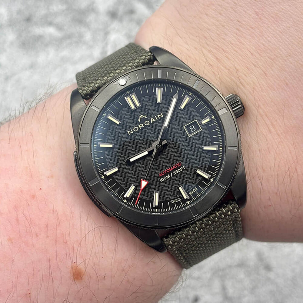NORQAIN Adventure Sport Automatic 42mm Black Pattern Dial Khaki Fabric Strap Watch
