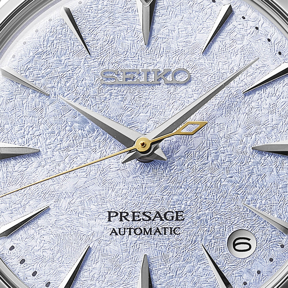 Seiko Presage 'Frozen Skydiving' Diamond Cocktail Time 34mm Blue Dial Steel Bracelet Watch