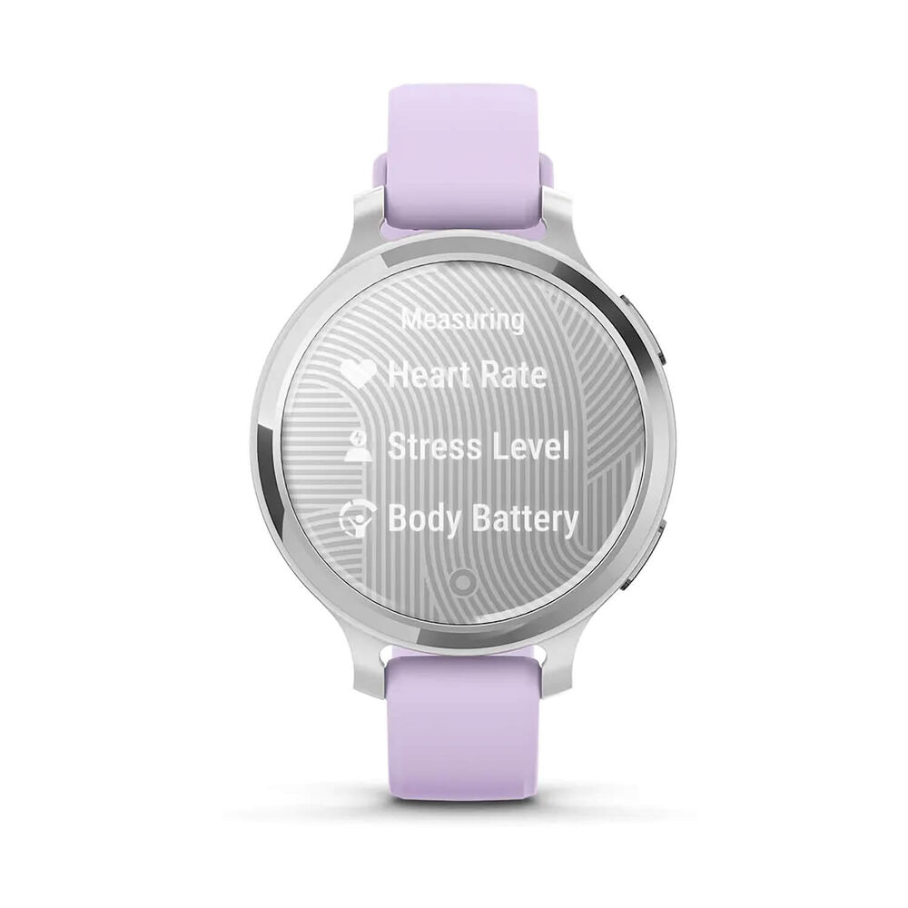 Garmin Lily® 2 Active Silver Bezel Purple Jasmine Silicone Strap Watch image number 3