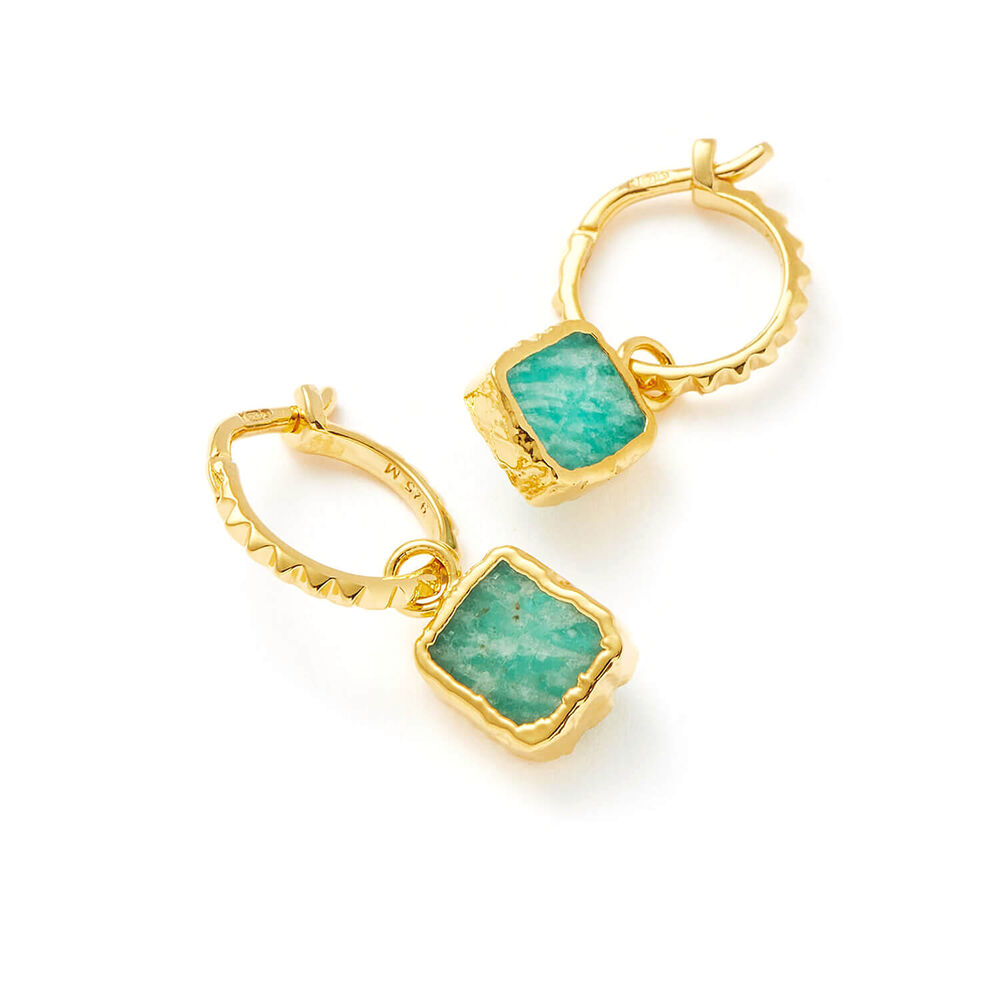 Missoma 18ct Gold Vermeil Sterling Silver Amazonite Mini Pyramid Charm Hoop Earrings